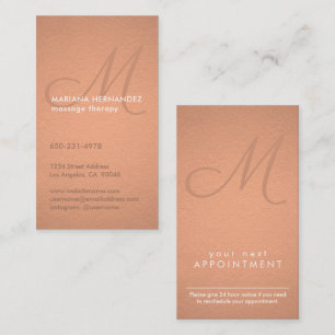 Elegant Script Monogram Faux Copper Foil Vertical Appointment Card