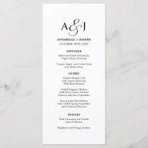 Elegant Script Monogram Formal White Wedding Menu