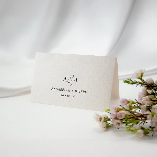 Elegant Script Monogram Formal White Wedding Place Card (Creator Uploaded)