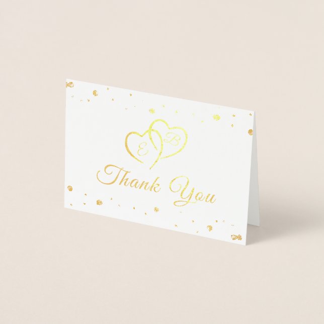 Elegant Script Monogram Hearts Confetti Photo Foil Card (Front)