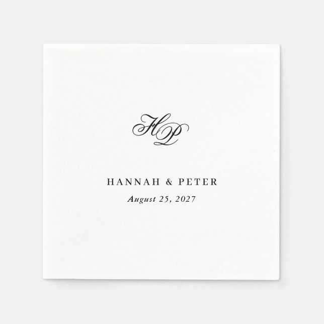Elegant Script Monogram Initials Minimal Wedding Napkin (Front)