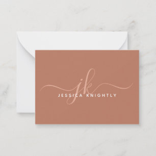 Elegant Script Monogram Initials Name Terracotta Card