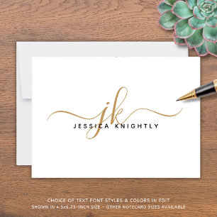 Elegant Script Monogram Initials Name White Gold Card