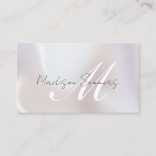 Elegant Script Monogram Iridescent Pearl Shimmer Calling Card