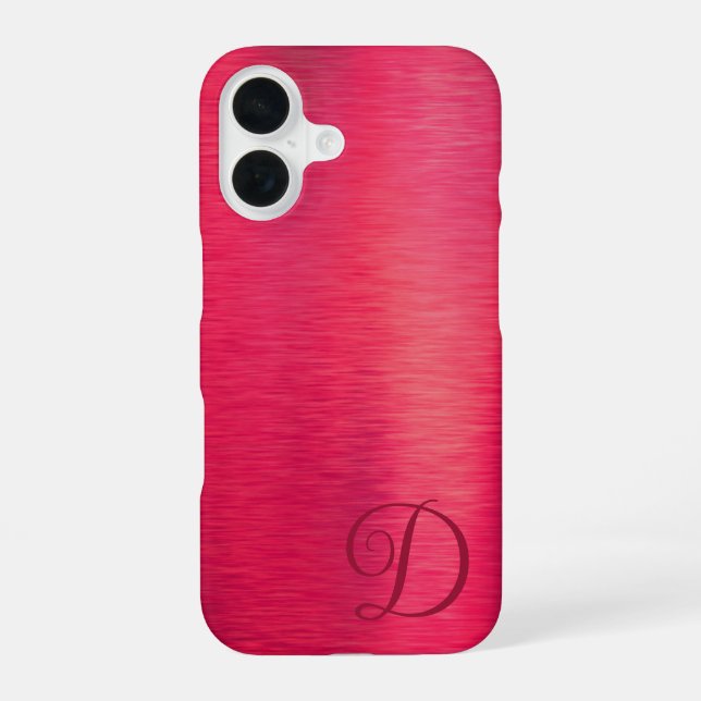 Elegant Script Monogram Magenta Metallic iPhone 16 Case (Back)