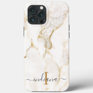 Elegant Script Monogram Marble iPhone 13 Pro Max Case