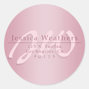 Elegant Script Monogram Mauve Ombre Return Address Classic Round Sticker