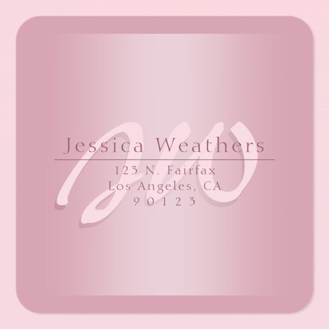 Elegant Script Monogram Mauve Ombre Return Address Square Sticker (Creator Uploaded)