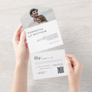 Elegant Script Monogram Modern Minimalist Wedding All In One Invitation