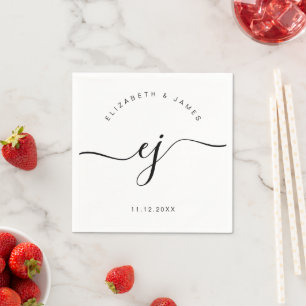 Elegant Script Monogram Modern Minimalist Wedding Napkin