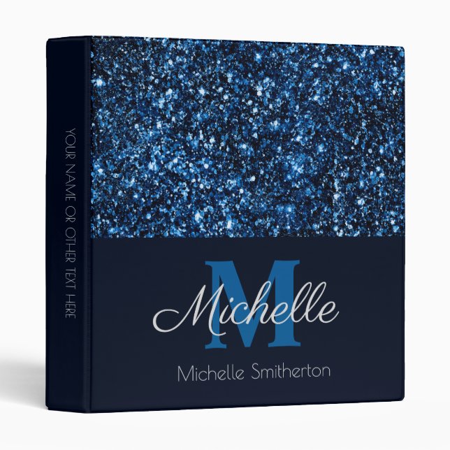 Elegant Script Monogram Navy Blue Glitter  Binder (Front/Spine)