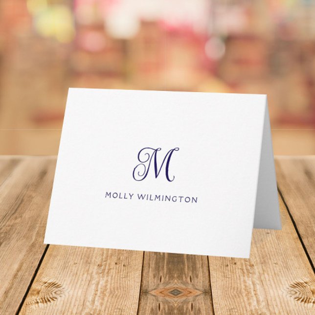 Elegant Script Monogram Navy Blue Note Cards (Creator Uploaded)