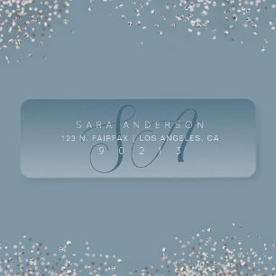 Élégant Script Monogram Ombre Blue Adresse de reto