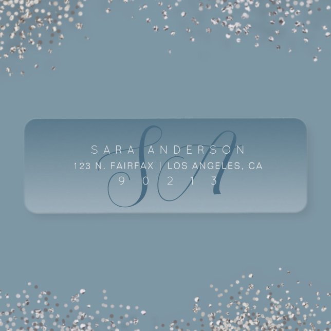 Élégant Script Monogram Ombre Blue Adresse de reto (Créateur téléchargé)