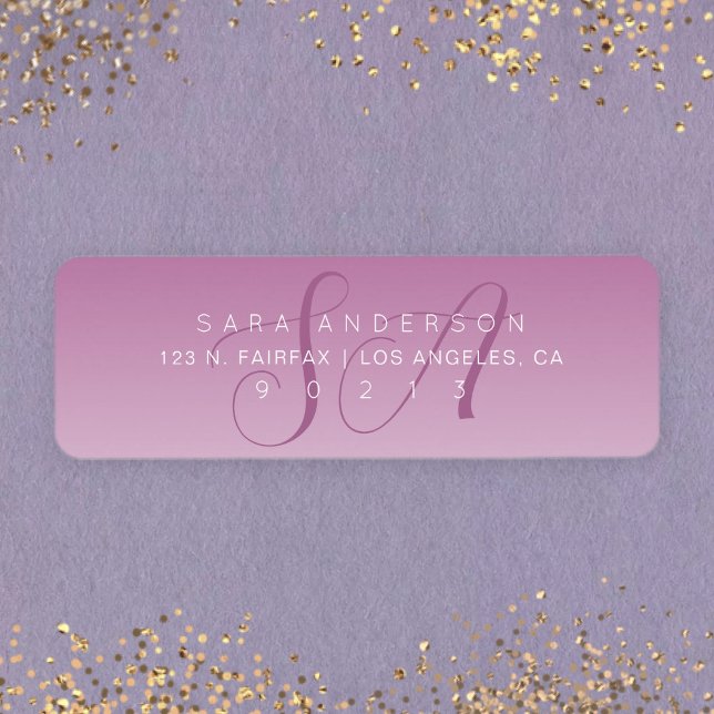 Elegant Script Monogram Ombre Mauve Return Address (Creator Uploaded)
