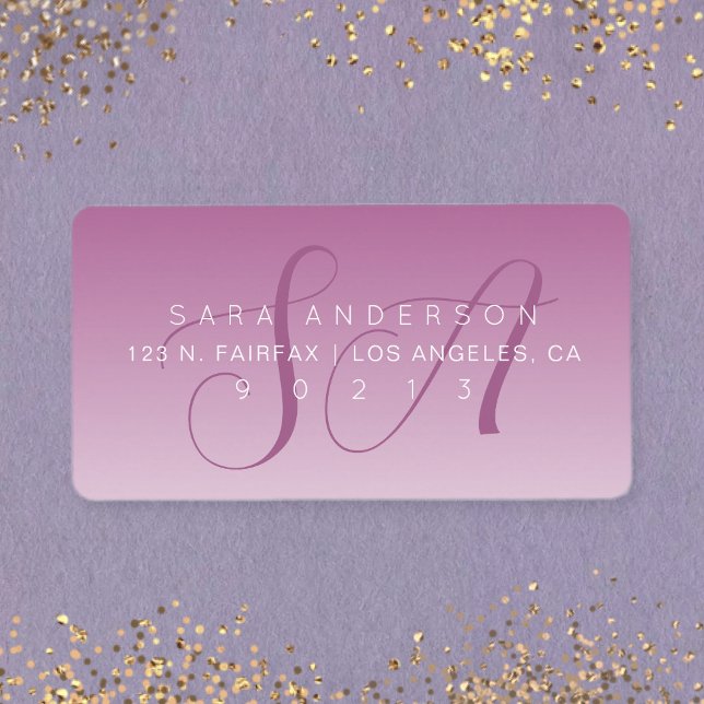 Elegant Script Monogram Ombre Mauve Return Address Label (Creator Uploaded)