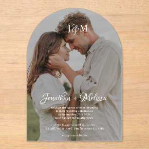 Elegant Script & Monogram Overlay Photo Wedding Acrylic Invitations