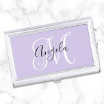 Elegant Script Monogram Pale Lavender Business Card Holder<br><div class="desc">Create your own elegant monogrammed pale lavender business card holder.
Customize the black and white personalized monogram … including font colours,  calligraphy styles and sizes.
A dark purple instead of the black would be lovely.
You can adjust the size and placement of your monogram if it is extra decorative.</div>