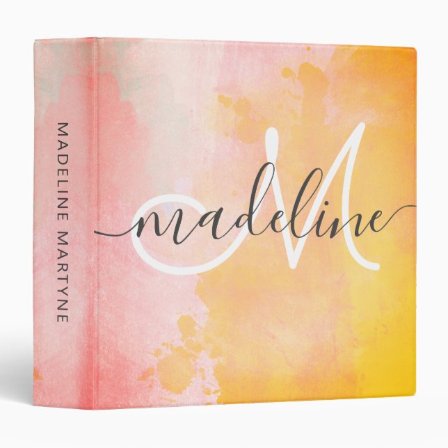 Elegant Script Monogram Pastel Watercolor Binder (Front/Spine)