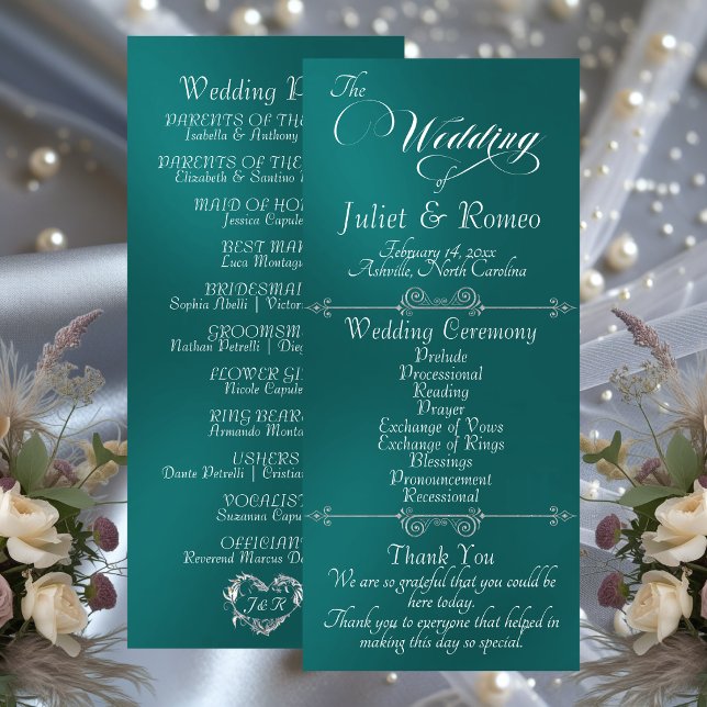 Elegant Script & Monogram - Teal Wedding Program (Creator Uploaded)