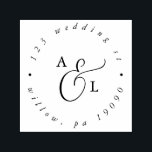 Elegant Script Monogram Wedding Circular Address Self-inking Stamp<br><div class="desc">This elegant script monogram wedding circular address self-inking stamp is perfect for a simple wedding. The minimalist black and white design features fancy romantic typography with modern glam style.</div>