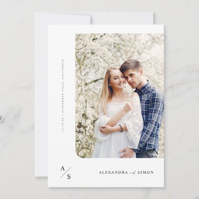 Elegant Script Monogram Wedding Photo Invitation (Front)