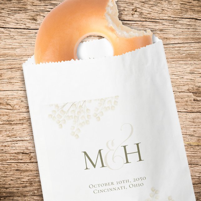 Elegant Script Monogram Wedding Treat Favour Bag (Wedding favor bag with elegant greenery and foliage.)