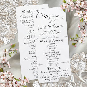 Elegant Script & Monogram - White Pearl Wedding Program
