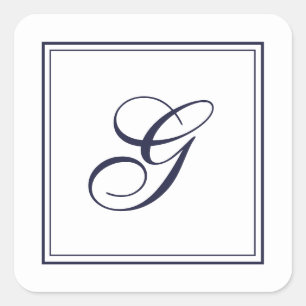 Elegant Script Monogram with Border Square Sticker