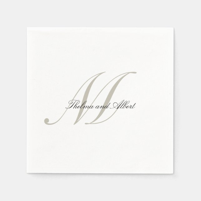 Elegant Script Monogram with Names Wedding Napkins (Front)