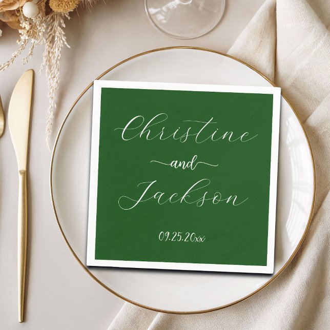 Elegant Script Moss Green Wedding Napkin (Creator Uploaded)