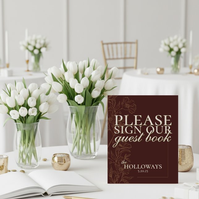 Elegant Script Mousse Brown Wedding Guestbook Pedestal Sign (Invite your guests to leave their love with this Mousse Brown Wedding Guestbook Sign!)
