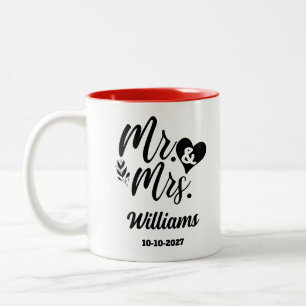 Elegant Script Mr & Mrs Last Name Newlywed Wedding Two-Tone Coffee Mug