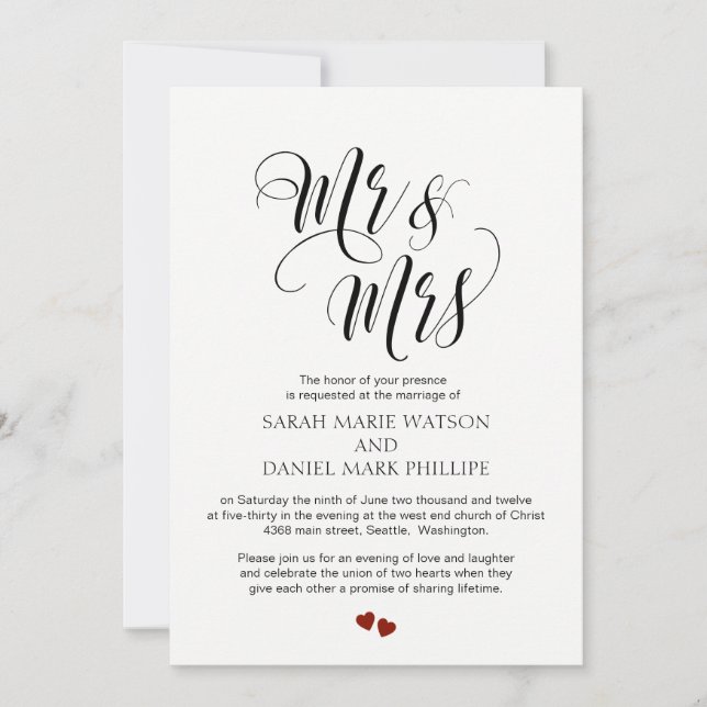 Élégant Script Mr & Mrs Mariage Invitation de typo (Devant)