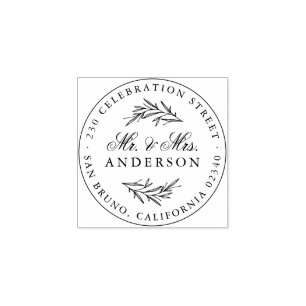 Elegant Script Mr. & Mrs. Newlywed Return Address Rubber Stamp