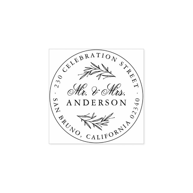 Elegant Script Mr. & Mrs. Newlywed Return Address Rubber Stamp (Imprint)