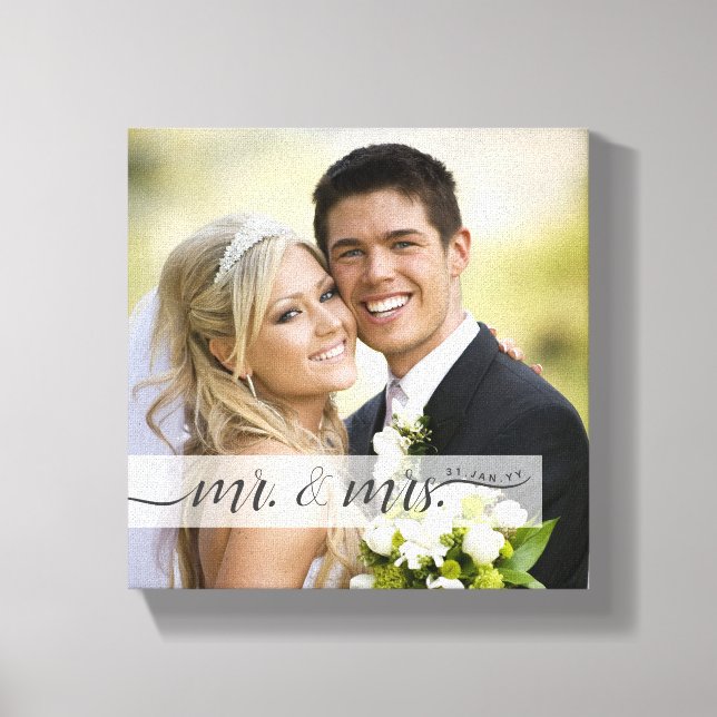 Elegant Script Mr. & Mrs. Wedding Date | Occasion Canvas Print (Front)