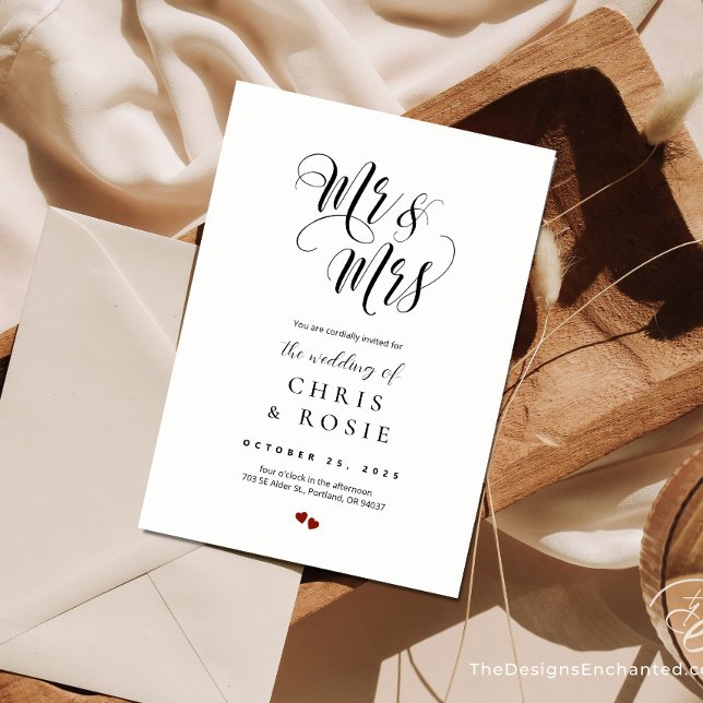 Elegant Script Mr & Mrs Wedding Typography Invite (Beautiful script Wedding invitation. Elegant black & white wedding invitation by TheDesignsEnchanted)