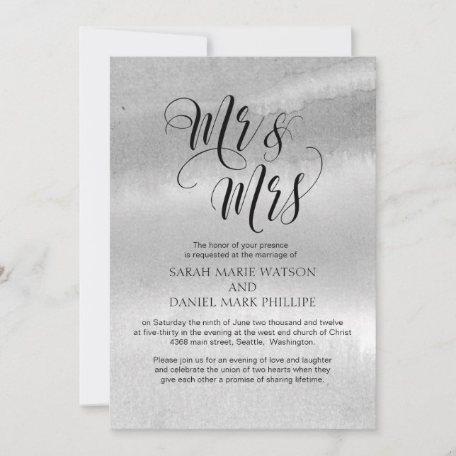 Elegant Script Mr & Mrs Wedding Typography Invite (Front)