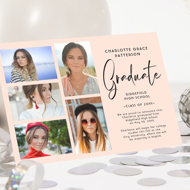 Elegant Script Multi Photo Graduation Announcement (Creator Uploaded)