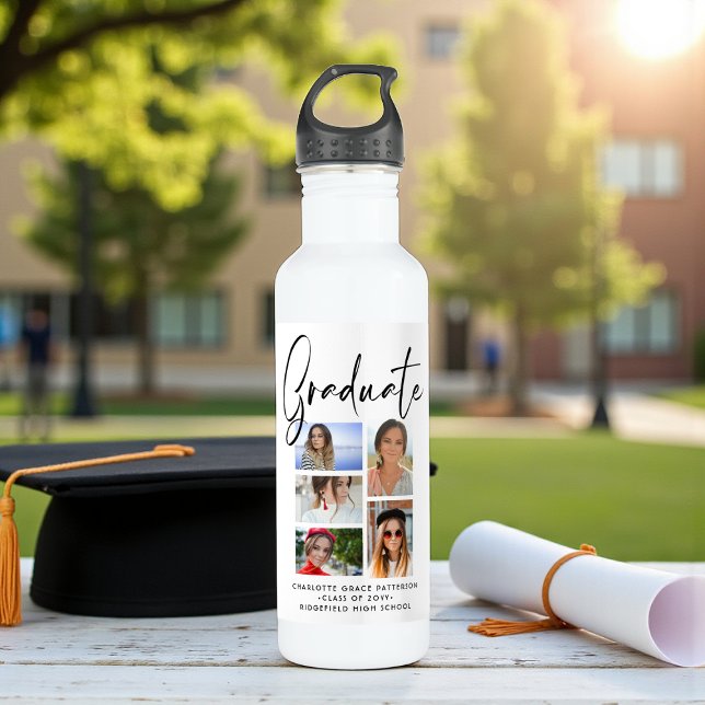 Elegant Script Multi Photo Graduation Graduate 710 Ml Water Bottle (Creator Uploaded)