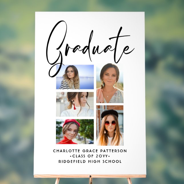 Elegant Script Multi Photo Graduation Graduate Acrylic Sign (Neutral)