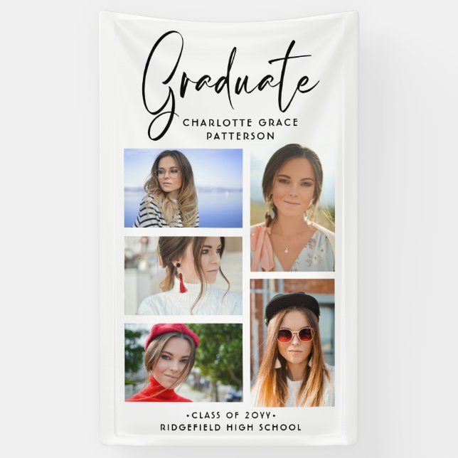 Elegant Script Multi Photo Graduation Graduate Banner (Vertical)