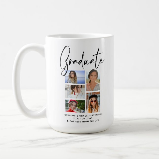 Elegant Script Multi Photo Graduation Graduate Coffee Mug (Left)