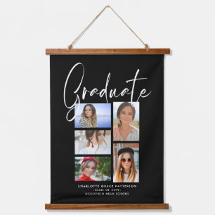 Elegant Script Multi Photo Graduation Graduate Hanging Tapestry