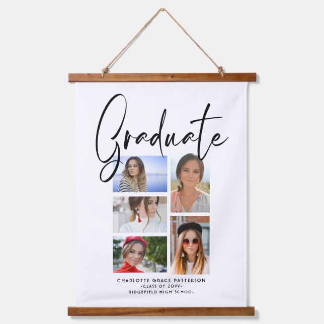 Elegant Script Multi Photo Graduation Graduate Hanging Tapestry (Front)