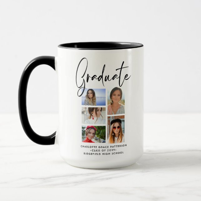 Elegant Script Multi Photo Graduation Graduate Mug (Left)