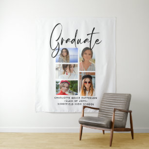 Elegant Script Multi Photo Graduation Graduate Tapestry