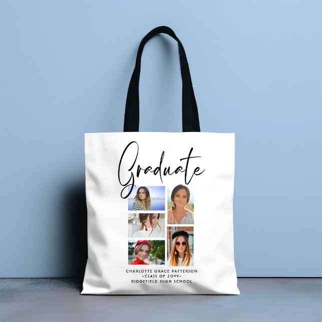 Elegant Script Multi Photo Graduation Graduate Tote Bag (Creator Uploaded)