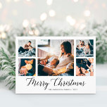Elegant Script Multi Photo Grid | Merry Christmas Holiday Card<br><div class="desc">This simple,  classic black and white family holiday greeting card features modern,  elegant script typography that says "Merry Christmas",  with a multi photo grid of five photos on the front and one more on the back.</div>